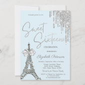 Glitter Drips Eiffeltoren Boog Blauw Sweet 16 Kaart (Voorkant)
