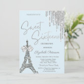Glitter Drips Eiffeltoren Boog Blauw Sweet 16 Kaart (Staand voorkant)