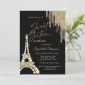 Glitter Drips, Eiffeltoren Diamanten Sweet 16 Kaart (Staand voorkant)