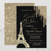 Glitter Drips, Eiffeltoren Diamanten Sweet 16 Kaart (Voorkant / Achterkant)