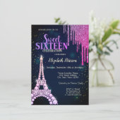 Glitter Drips, Eiffeltoren marineblauw, zoet 16 Kaart (Staand voorkant)