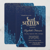 Glitter Drips, Eiffeltoren marineblauw, zoet 16 Kaart (Voorkant / Achterkant)