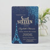 Glitter Drips, Eiffeltoren marineblauw, zoet 16 Kaart (Staand voorkant)