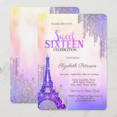 Glitter Drips Eiffeltoren Metallic Sweet 16 Kaart (Voorkant / Achterkant)