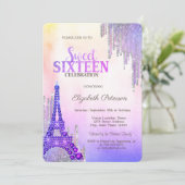 Glitter Drips Eiffeltoren Metallic Sweet 16 Kaart (Staand voorkant)