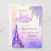 Glitter Drips Eiffeltoren Metallic Sweet 16 Kaart (Voorkant)
