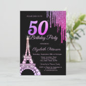 Glitter Drips, Eiffeltoren Zwart 50e Verjaardag Kaart (Staand voorkant)