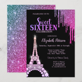 Glitter Drips, Eiffeltower Black Sweet 16 Kaart