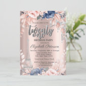 Glitter Drips, Eiffeltower Flowers 21th Birthday Kaart (Staand voorkant)