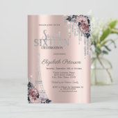 Glitter Drips, Eiffeltower Flowers Sweet 16 I Kaart (Staand voorkant)