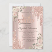 Glitter Drips Floral Roos Gold Floral Sweet 16 Kaart (Voorkant)