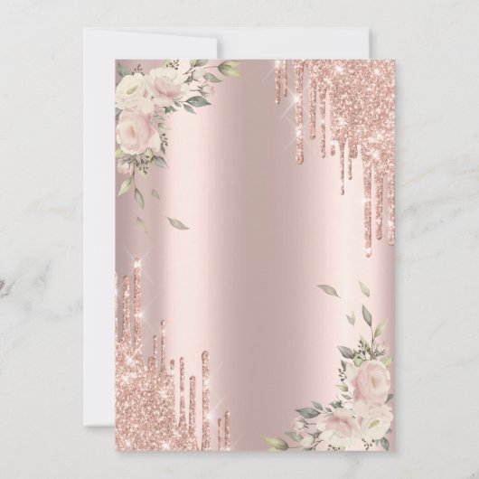 Glitter Drips Floral Roos Gold Floral Sweet 16 Kaart (Achterkant)