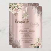 Glitter Drips Floral Wine Glass Vrijgezellenfeest Kaart (Voorkant / Achterkant)