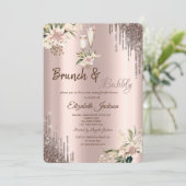 Glitter Drips Floral Wine Glass Vrijgezellenfeest Kaart (Staand voorkant)