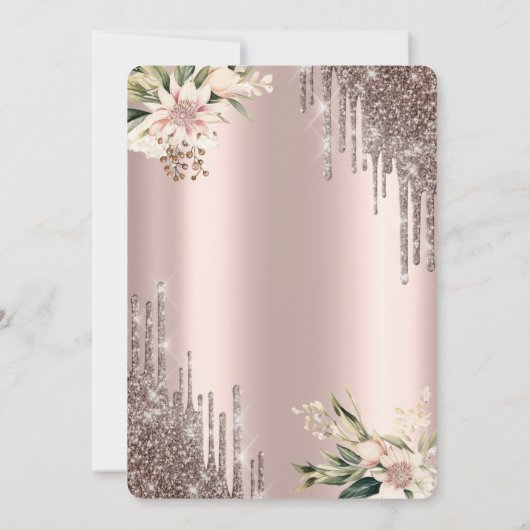 Glitter Drips Floral Wine Glass Vrijgezellenfeest Kaart (Achterkant)