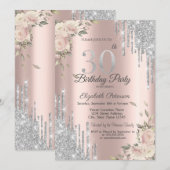 Glitter Drips, Flowers Roos Gold 30e Verjaardag Kaart (Voorkant / Achterkant)