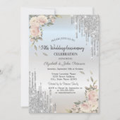 Glitter Drips, Flowers Silver Bruiloft Jubileum Kaart (Voorkant)