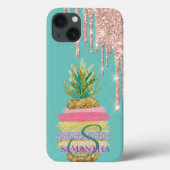Glitter Drips Gestreepte Ananas Mint Groen Case-Mate iPhone Case (Achterkant)