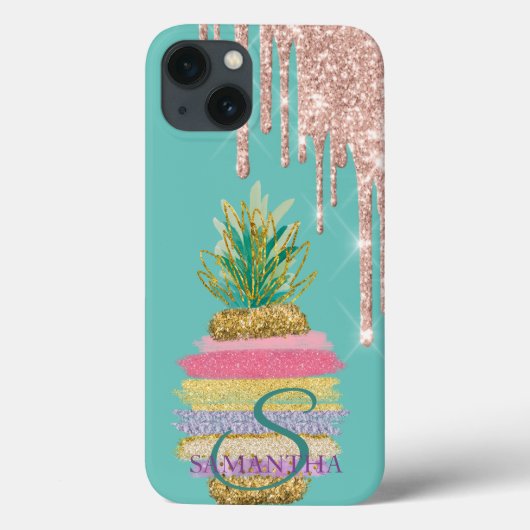Glitter Drips Gestreepte Ananas Mint Groen Case-Mate iPhone Case (Achterkant)