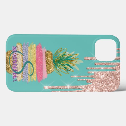 Glitter Drips Gestreepte Ananas Mint Groen Case-Mate iPhone Case (Achterkant (horizontaal))