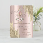 Glitter Drips, Glas, Brunch & Bubbels Bruidsfeest Kaart (Staand voorkant)
