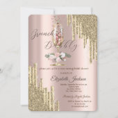 Glitter Drips, Glas, Brunch & Bubbels Bruidsfeest Kaart (Voorkant)