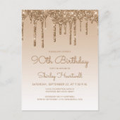 Glitter Drips Gold 90th Birthday Party Invitation Briefkaart (Voorkant)