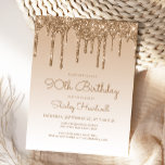 Glitter Drips Gold 90th Birthday Party Invitation Briefkaart<br><div class="desc">Deze trendy 90ste verjaardagsuitnodiging bevat een gouden faux glitter drip border and ombre background. De woorden "90th Birthday" en de naam van de gast van eer verschijnen in casual gouden handschrift script,  met de rest van de aanpasbare tekst in gouden sans serif font.</div>