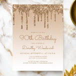 Glitter Drips Gold 90th Birthday Party Invitation Briefkaart<br><div class="desc">Deze trendy 90ste verjaardagsuitnodiging bevat een gouden faux glitter drip border and ombre background. De woorden "90th Birthday" en de naam van de gast van eer verschijnen in casual gouden handschrift script,  met de rest van de aanpasbare tekst in gouden sans serif font.</div>