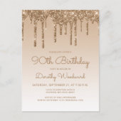 Glitter Drips Gold 90th Birthday Party Invitation Briefkaart (Voorkant)