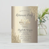 Glitter Drips Gold Lotus Champagne Pensioen Kaart (Staand voorkant)