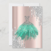Glitter Drips, Green Dress Roos Gold Sweet 16 Kaart (Achterkant)