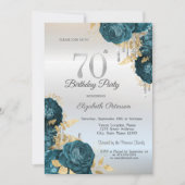 Glitter Drips Green Flowers Silver 70th Birthday  Kaart (Voorkant)