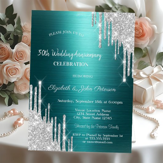 Glitter Drips Groen Huwelijksjubileum Kaart