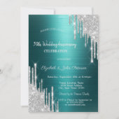 Glitter Drips Groen Huwelijksjubileum Kaart (Voorkant)
