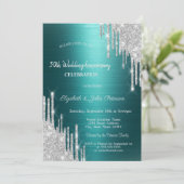 Glitter Drips Groen Huwelijksjubileum Kaart (Staand voorkant)