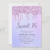Glitter Drips Holograaf Paars Sweet 16 Birthday Kaart (Voorkant)