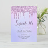 Glitter Drips Holograaf Paars Sweet 16 Birthday Kaart (Staand voorkant)