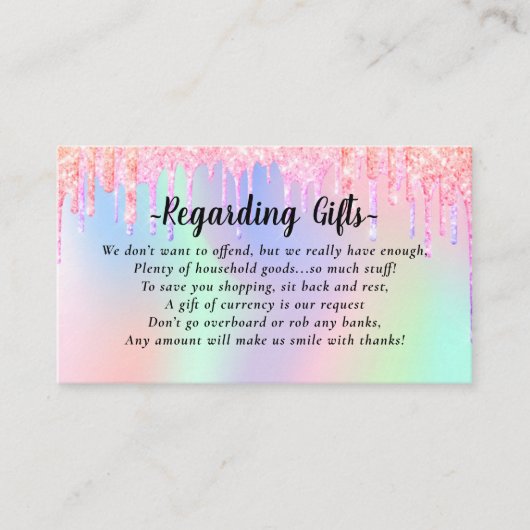 Glitter Drips Honeymoon Fund bruidsfeest bruiloft Informatiekaartje (Voorkant)