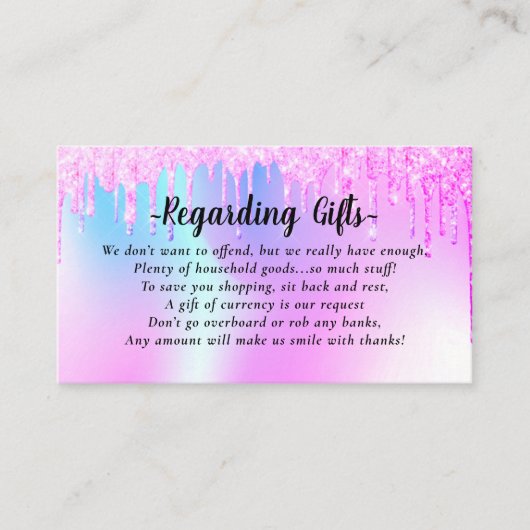 Glitter Drips Honeymoon Fund vrijgezellenfeest bru Informatiekaartje (Voorkant)