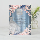 Glitter Drips Jurk Bloemen Blauw Metallic 18th Kaart (Staand voorkant)