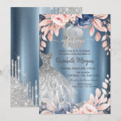 Glitter Drips Jurk Bloemen Blauw Metallic 18th Kaart (Voorkant / Achterkant)