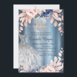 Glitter Drips Jurk Bloemen Blauw Metallic 18th Kaart<br><div class="desc">Elegante zilveren glitter druppels,  en elegante jurk op een blauwe metallic achtergrond.</div>