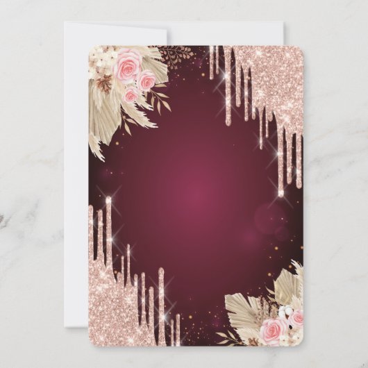 Glitter Drips Jurk Bloemen Bourgondië Quinceañera Kaart (Achterkant)