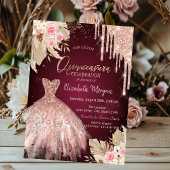 Glitter Drips Jurk Bloemen Bourgondië Quinceañera Kaart