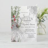 Glitter Drips, Jurk Denneneboom Sneeuw Sweet 16 Kaart (Staand voorkant)
