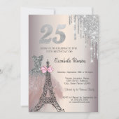 Glitter Drips Jurk Eiffeltoren Strik 25th Kaart (Voorkant)