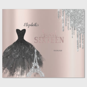 Glitter Drips,Jurk,Eiffeltoren Sweet 16 Cadeaupapier