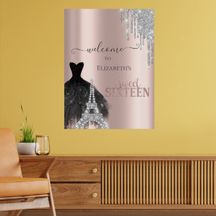 Glitter Drips,Jurk,Eiffeltoren Sweet 16 Poster