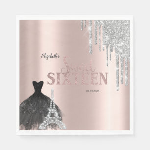 Glitter Drips,Jurk,Eiffeltoren Sweet 16 Servet